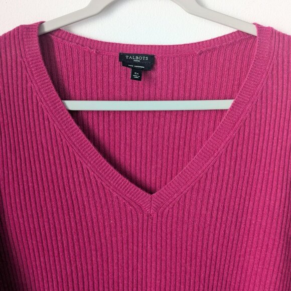 Talbots 100% Cashmere Fuchsia / Magenta V-neck Sweater - Picture 3 of 6